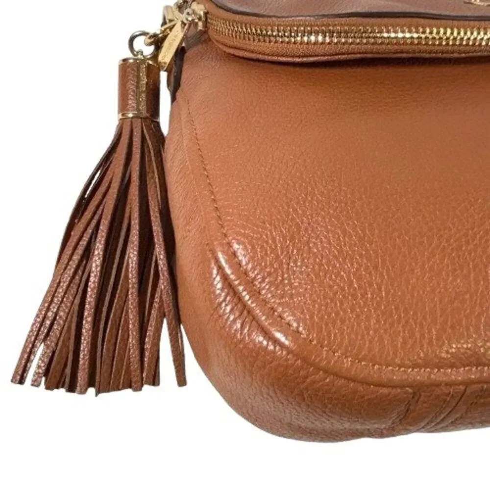 Michael Kors Bedford Tassel Crossbody Luggage Brown Pebble Leather Shoulder Bag